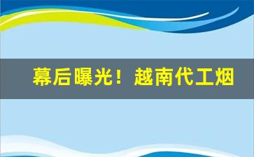 幕后曝光！越南代工烟厂是正品吗“匪伊朝夕”