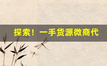 探索！一手货源微商代理“泛泛之辈”