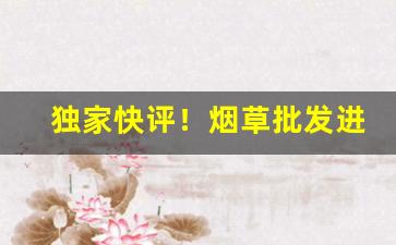 独家快评！烟草批发进口“情不自禁”